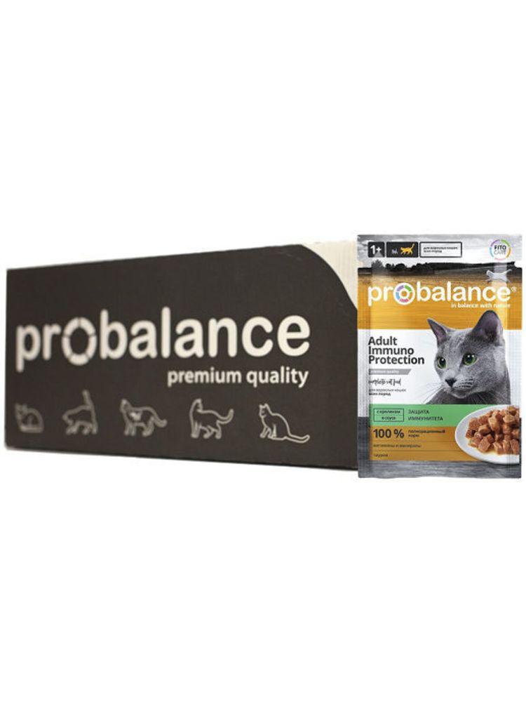 Влажный корм Pro Balance Adult Immuno для взрослых кошек, кролик, 28 шт x 85 г