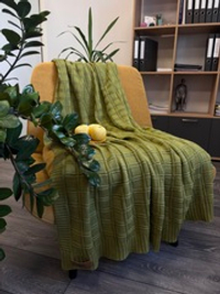 Вязаный плед "Квадраты" 110х170см (оливковый)