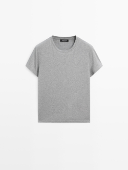 Massimo Dutti Футболка с короткими рукавами из 100% хлопка, серый