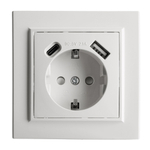 Розетка 1-местная STEKKER, PST16-9016-01, 250В, 2.1А с USB+ type C, серия Эрна, белый 50076