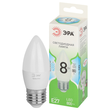 Лампа светодиодная ЭРА GREEN LINE LED B35-8W-840-E27 GL E27 8 Вт свеча яркий белый свет