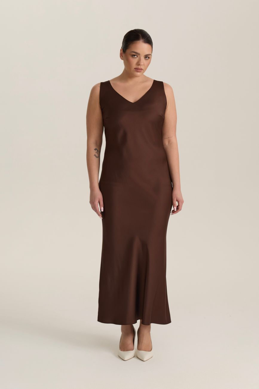 Платье-комбинация на широких бретелях, шоколад