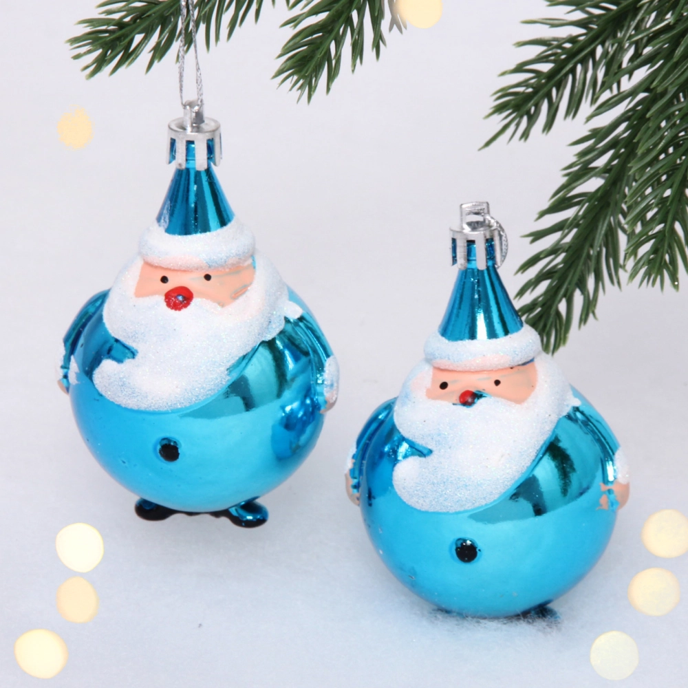 Елочные игрушки «Круглый Дед Мороз» 6 см (набор 2 шт), Синий