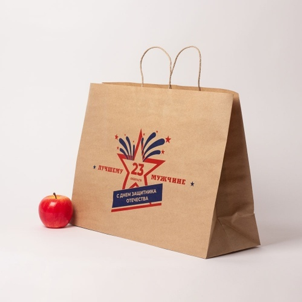 Пакеты бумажные, 47x34x16, "23 февраля", коричневый