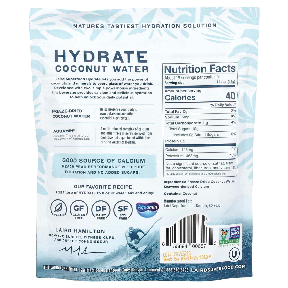 Laird Superfood, Hydrate, кокосовая вода, оригинальный продукт, 227 г (8 унций)