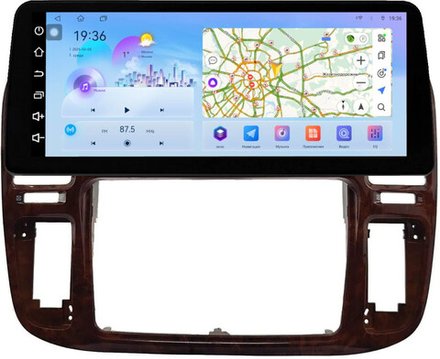 Магнитола для Toyota Land Cruiser 100, Lexus LX470 1998-2002 (кондиционер или климат внизу, рамка дерево) - FarCar монитор 12.3" 2K QLED на Android 14, TS10, CarPlay, 4G SIM-слот