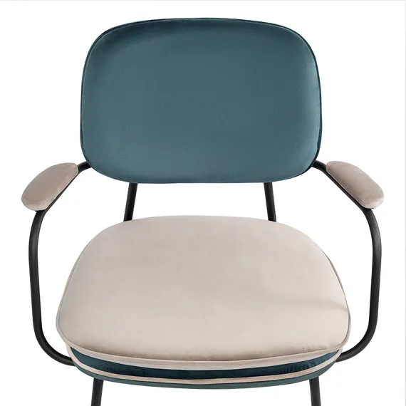 Стул с подлокотниками и контрастным кантом pea, велюр, сине-зеленый/бежевый