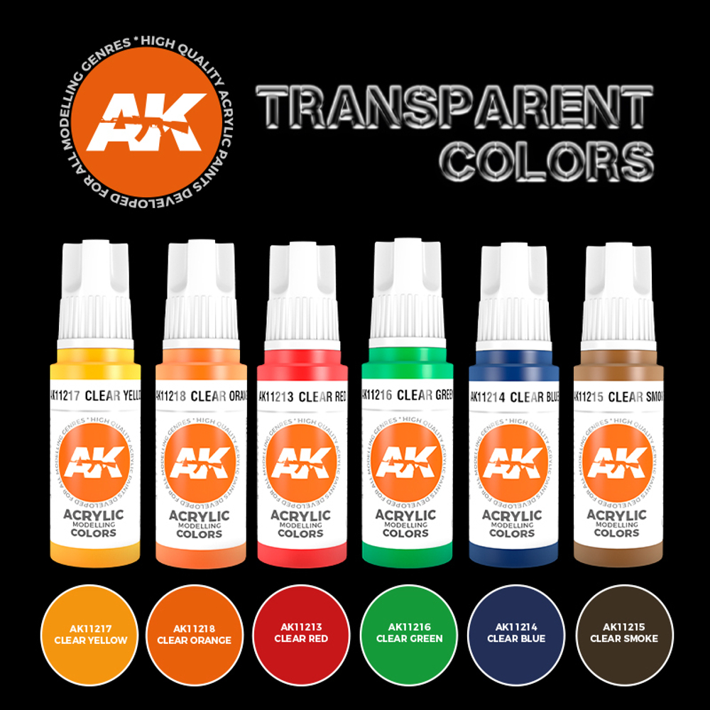 Набор акриловых красок AK Interactive Transparent Colors 3G Set