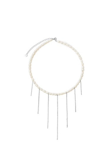 Колье-чокер из серебра и натурального жемчуга с цепочками