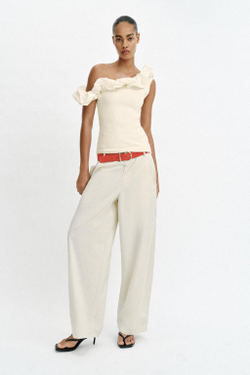 ZARA АСИММЕТРИЧНЫЙ ТОП БУКЛЕ, ЭКРЮ