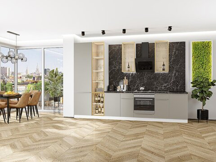 Прямая модульная кухня Фьюжн-08 Silky Grey - Белый 2340*3400*600