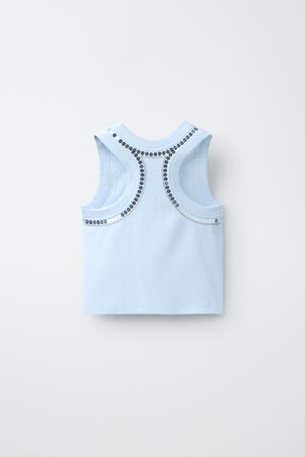 ZARA ТОП С ПАЙЕТКАМИ, НЕБЕСНО-ГОЛУБОЙ