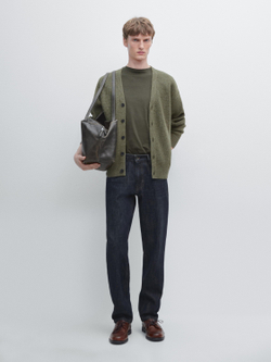 Massimo Dutti Вязаный кардиган с V-образным вырезом, зеленый