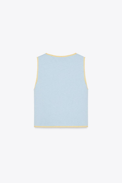 ZARA ТРИКОТАЖНЫЙ ТОП С КОНТРАСТНОЙ ОКАНТОВКОЙ, СИНИЙ