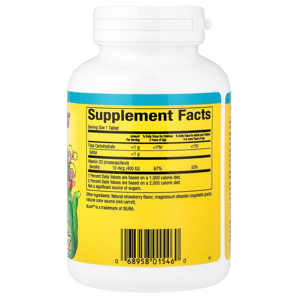 Natural Factors, Big Friends®, жевательный витамин D3, со вкусом ягод, 10 мкг (400 МЕ), 250 жевательных таблеток