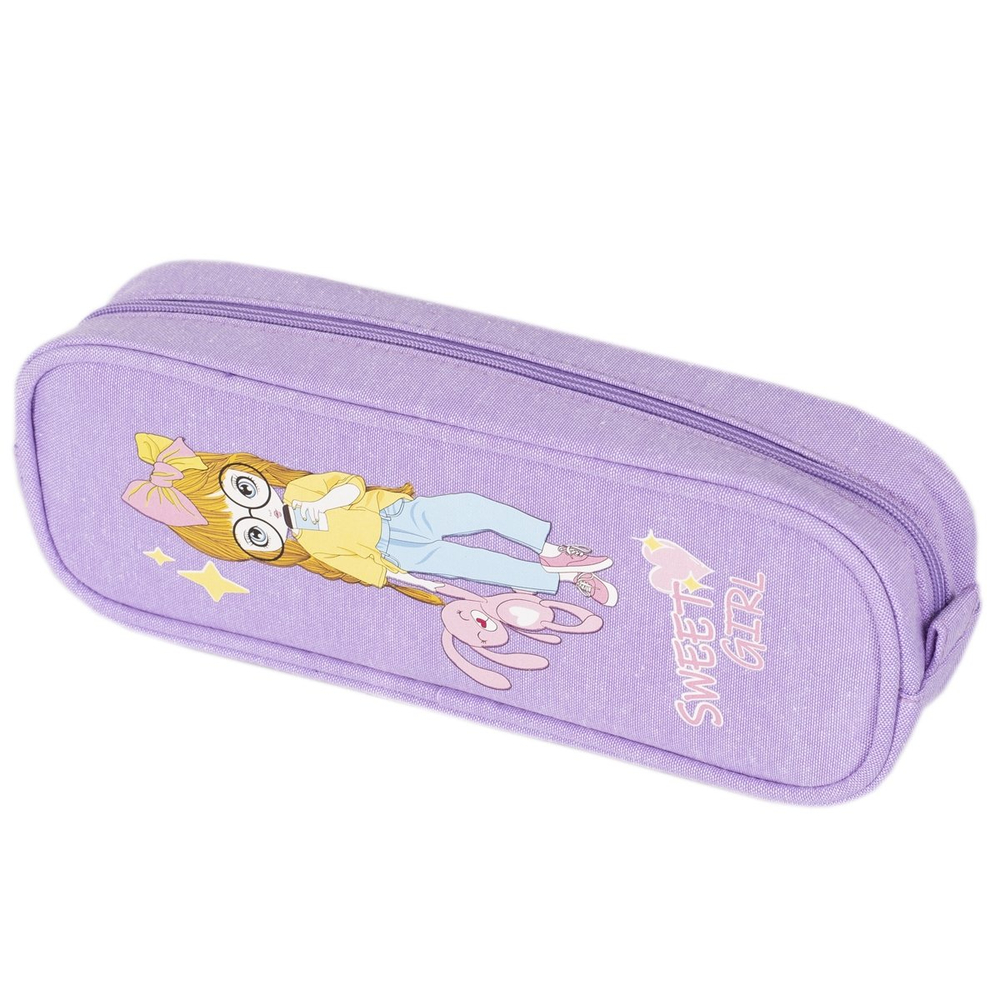 Пенал - косметичка Alingar, ткань, молния, 225 х 50 х 85 мм, "Девочка в очках", ассорти