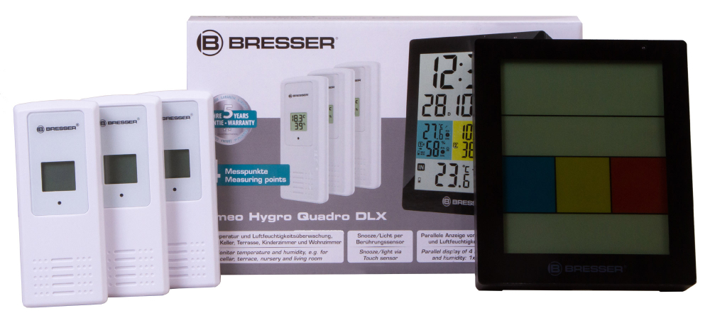 Метеостанция Bresser Temeo Hygro Quadro DLX с тремя датчиками, черная