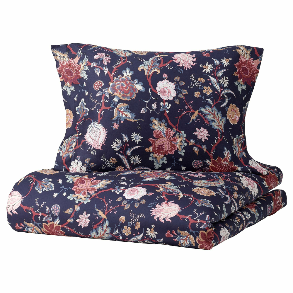 Комплект постельного белья IKEA NASSELKLOCKA (НЭССЕЛЬКЛОККА), Двуспальный, Темно-синий с рисунком, 240х220, 50х80 см