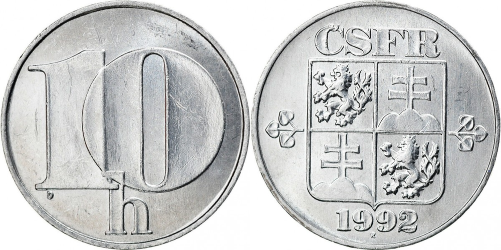 Чехословакия 10 геллеров, 1991 - 1992 Герб XF