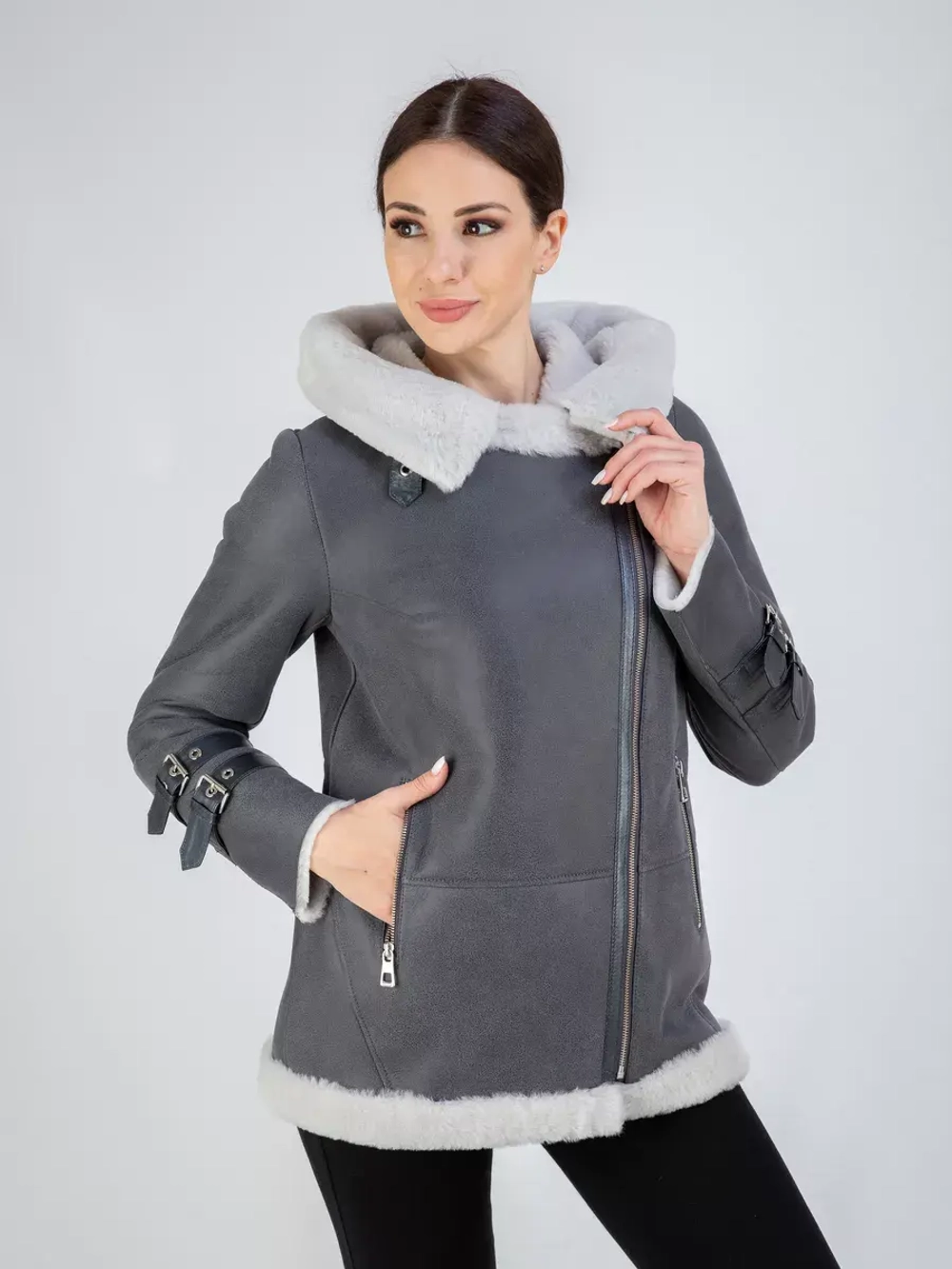 Дубленка авиатор натуральная с капюшоном