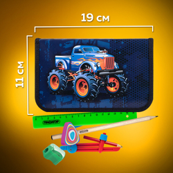 Пенал ПИФАГОР, 1 отделение, ламинированный картон, 19х11 см, "MONSTER TRUCK", 229147