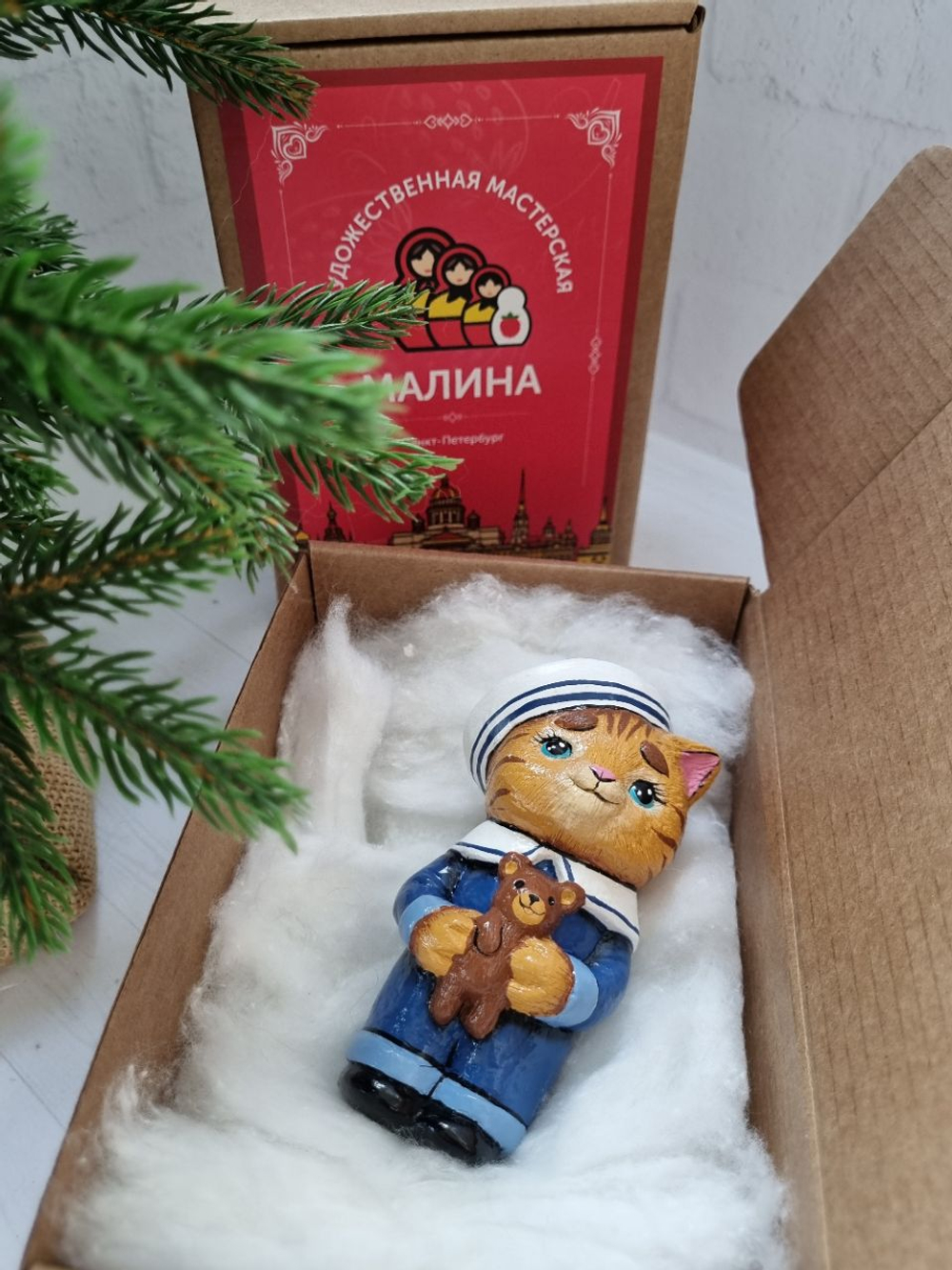 Котик морячёк ёлочная игрушка ручной работы