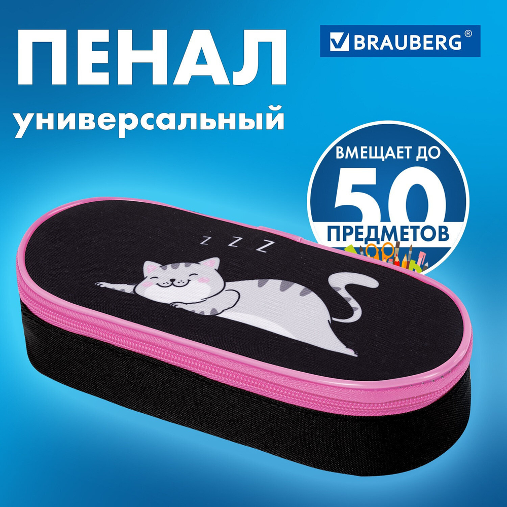 Пенал-футляр BRAUBERG 1 отделение органайзер полиэстер 22x9х5 см "Don't wake up" (2 штуки в упаковке)