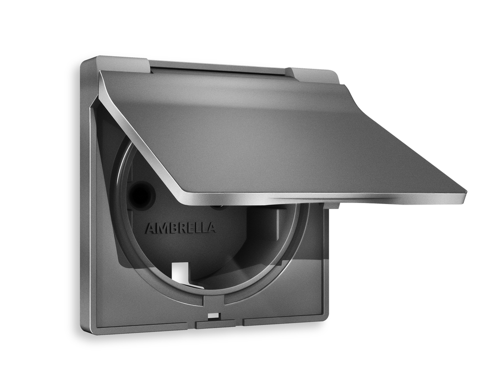 AP6580 Лицевая панель ALFA (Антрацит серый) для электрической розетки с/з со шторками и крышкой IP44 QUANT