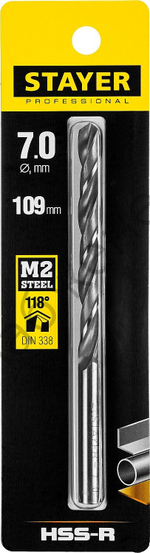 STAYER PROFI 7.0х109мм, Сверло по металлу HSS-R, быстрорежущая сталь М2(S6-5-2)