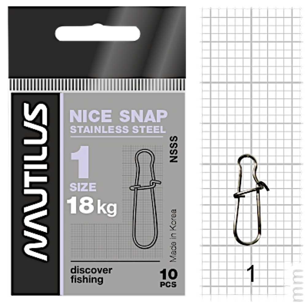 Застежка Nautilus Nice Snap NSSS №1 18кг 10шт stainless steel