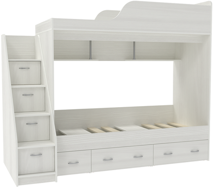 Двухъярусная кровать КарИВи Дуэт-14 с лестницей Комод КарИВиом Белое Дерево Белое Дерево