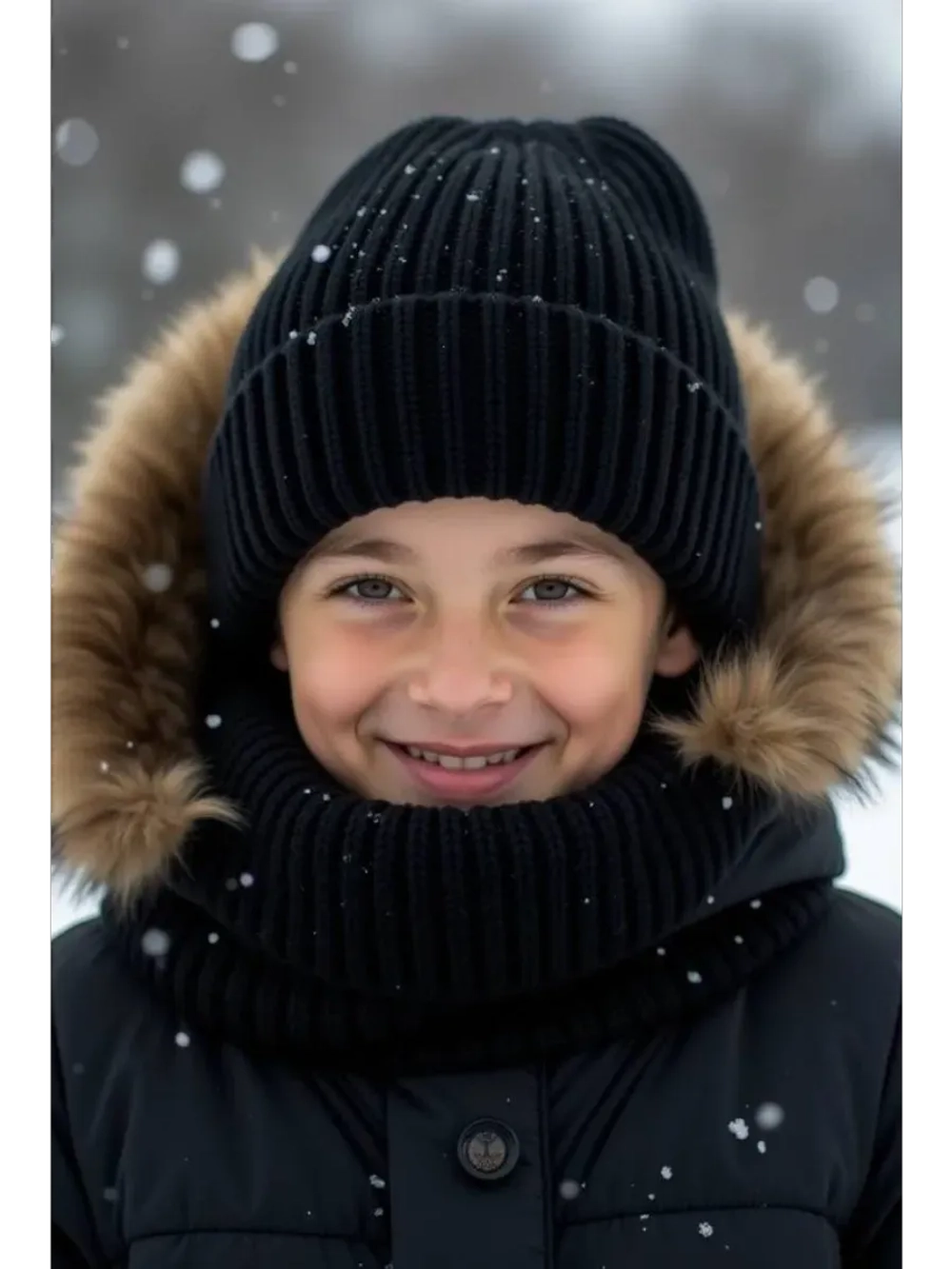 шапка вязаная с отворотом зимняя теплая