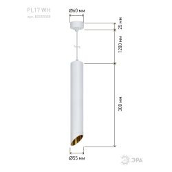 Светильник подвесной (подвес) ЭРА PL 17 WH MR16/GU10, белый, потолочный, цилиндр