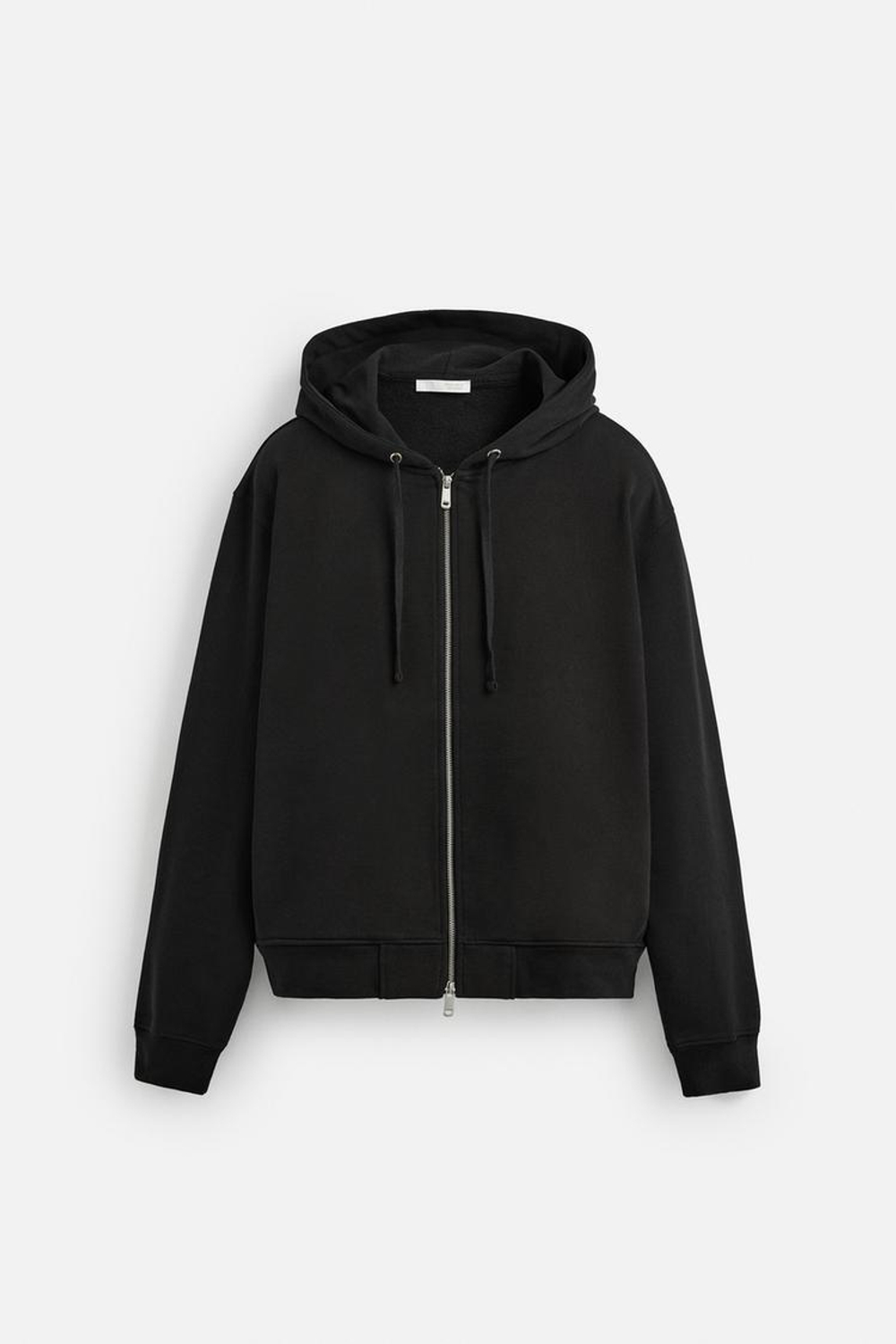 ZARA БАЗОВОЕ ХУДИ НА МОЛНИИ С КАПЮШОНОМ, ЧЕРНЫЙ