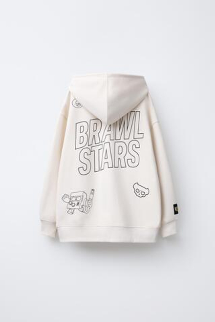 ZARA ХУДИ С ПРИНТОМ BRAWL STARS © SUPERCELL OY, СВЕТЛЫЙ ЭКРЮ
