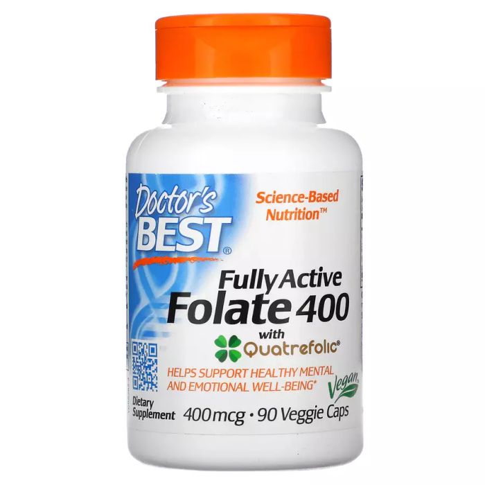 Активный фолат с кватрефоликом 400 мкг, Fully Active Folate 400 mcg With Quatrefolic, Doctor&#39;s Best, 90 капсул