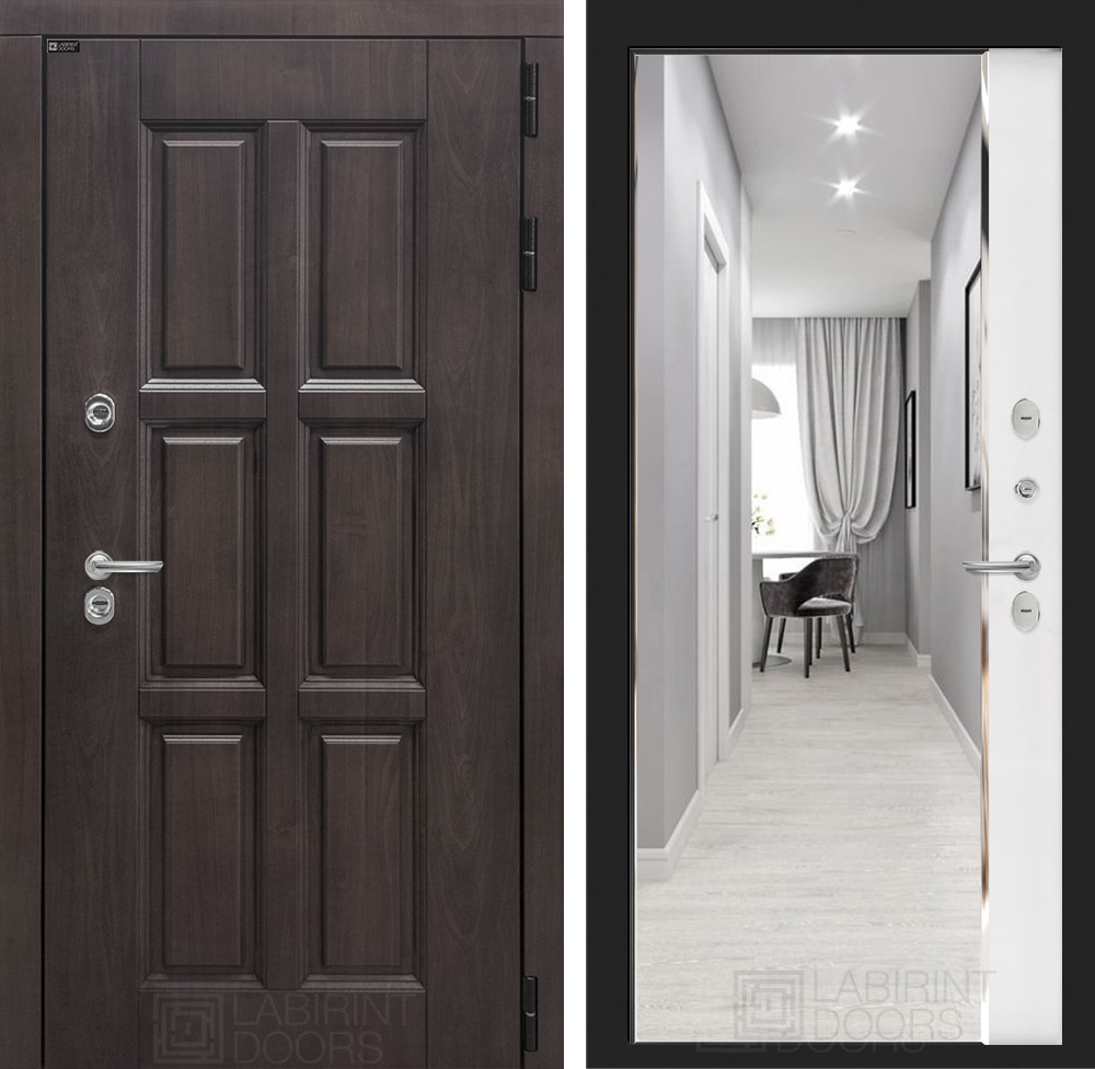 Дверь с терморазрывом Входная Лабиринт ЛОНДОН ТЕРМО С зеркалом Панорама Белый софт