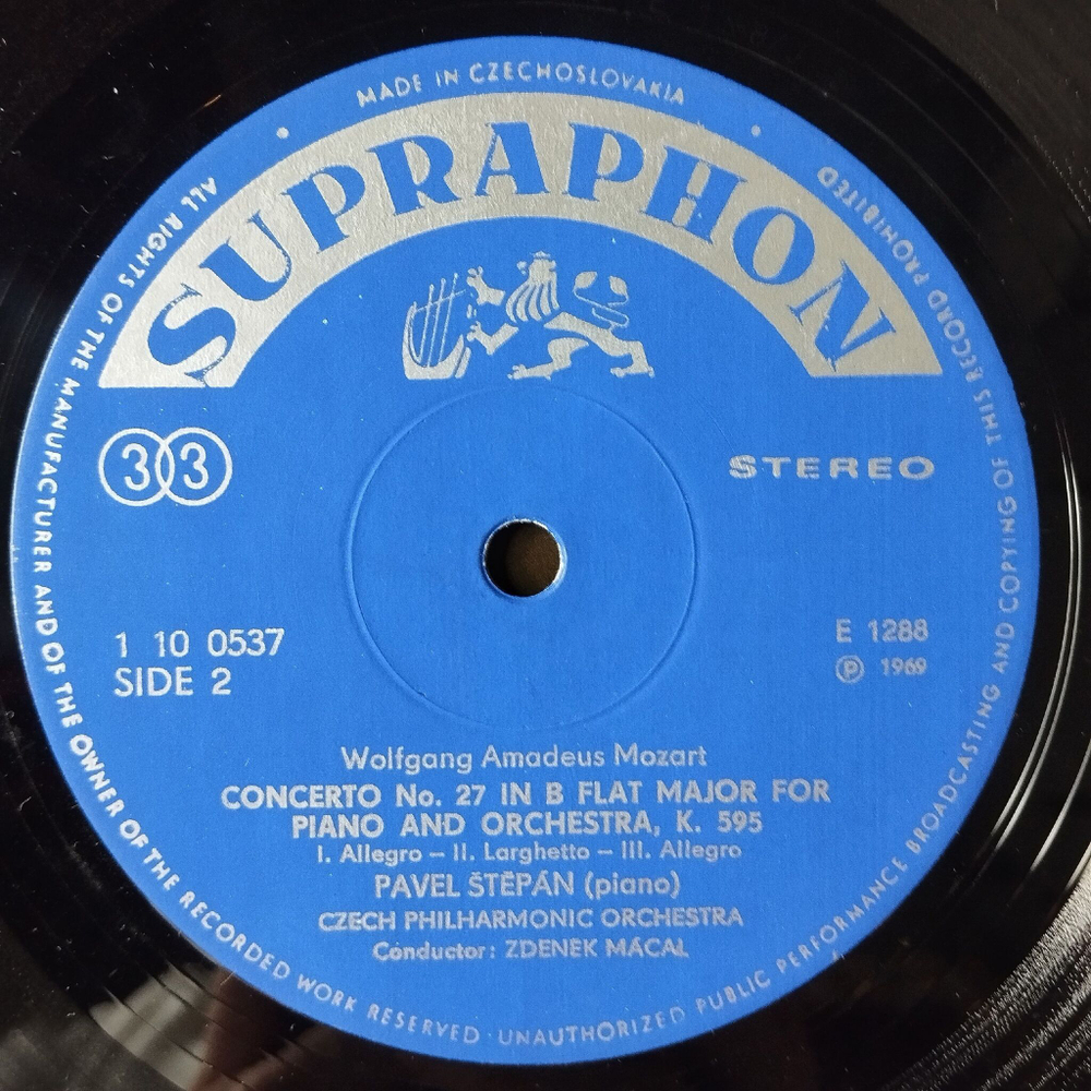 Винтажная виниловая пластинка LP W. A. Mozart В. А. Моцарт, Концерт Для Фотрепиано Concertos for piano: Koch. 488 in A major, Koch. 595 in B major (Чехословакия 1970)