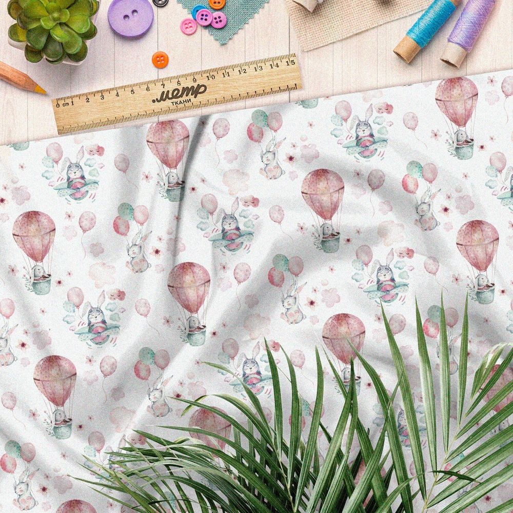 Ткань сатин воздушные шары и зайцы