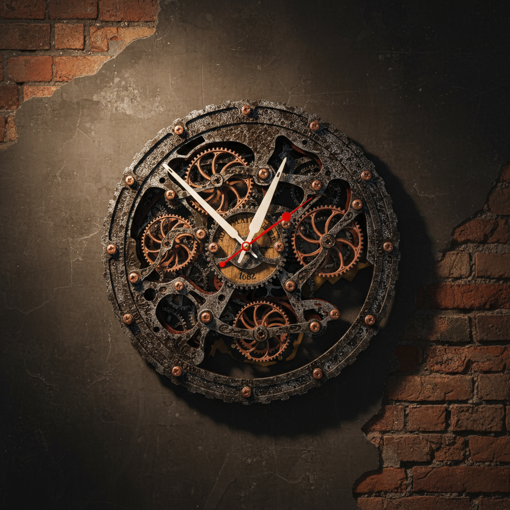 Автоматон Bite 1682 Circle Старый металл – настенные часы в стиле стимпанк