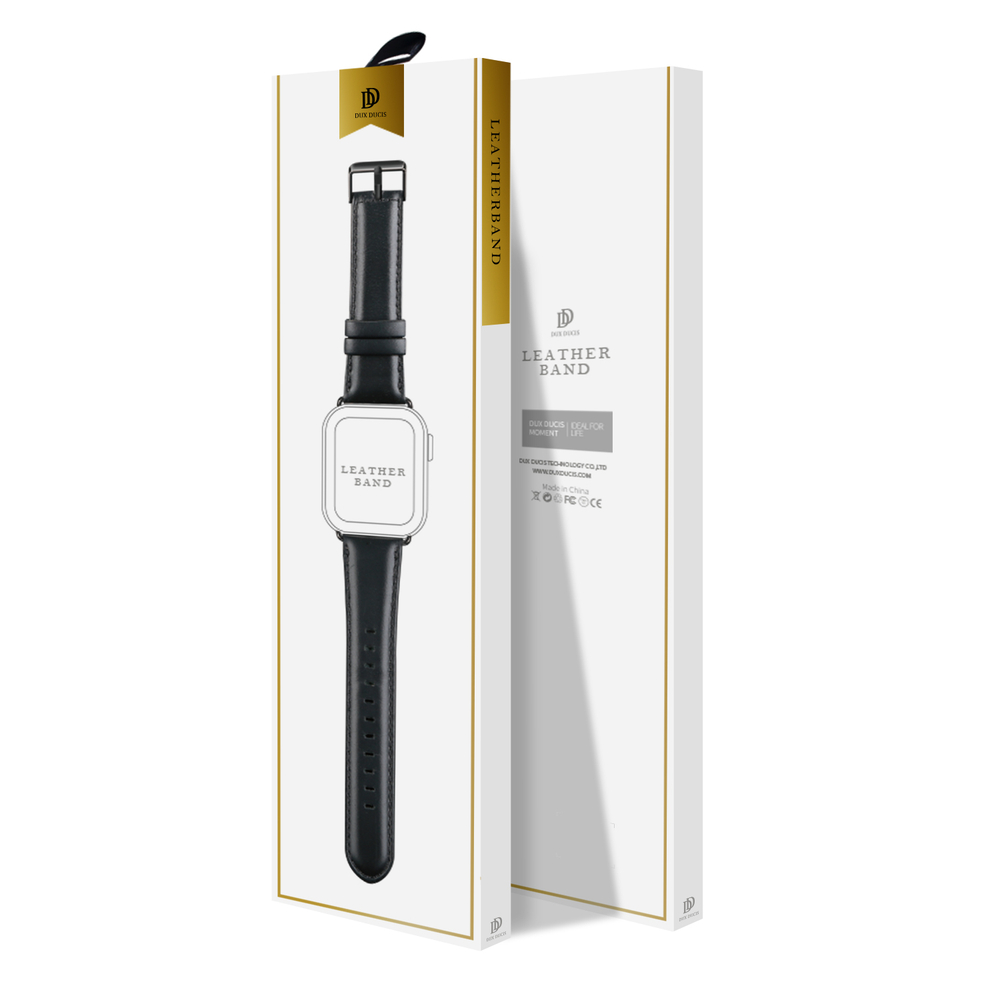 Ремешок из натуральной кожи черного цвета от Dux Ducis для смарт часов Apple Watch 38, 40, 41 и 42мм, серия Business Series