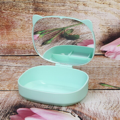 Зеркало настольное с органайзером для косметики «Beauty - Cat», цвет мятный, 17*13*6,5см