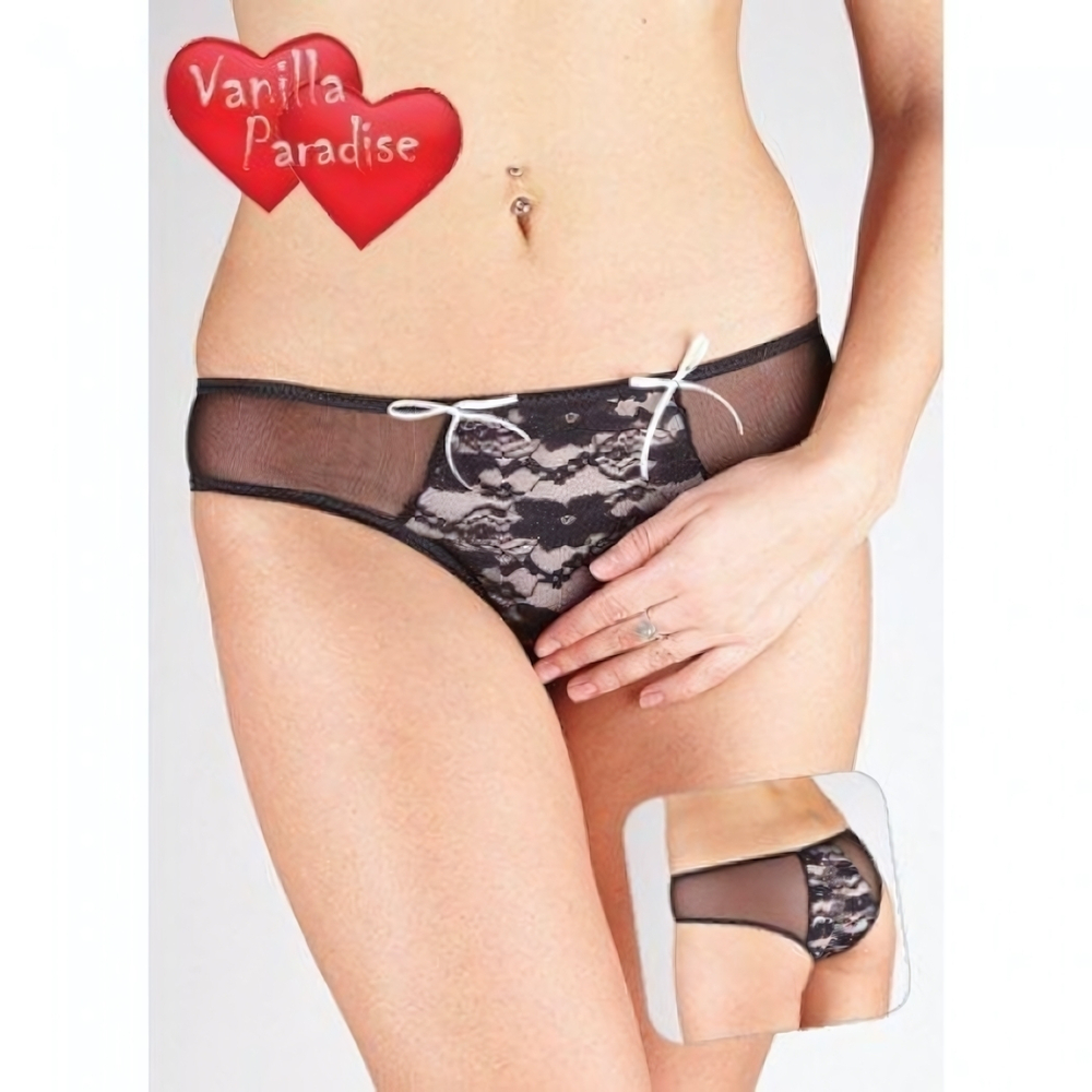 Слипы женские черные с кружевами, 42 (Цвет: черно-белый)