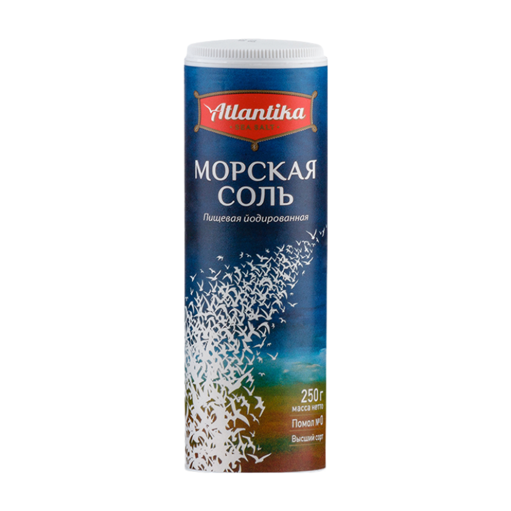 Соль пищевая морская йодированная туба 250гр (ATLANTIKA) Соль пищевая морская йодированная туба 250гр (ATLANTIKA)
