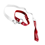 Бело-красный чокер из натуральной кожи с поводком БДСМ Арсенал Valentine's Day Arsenal 20015