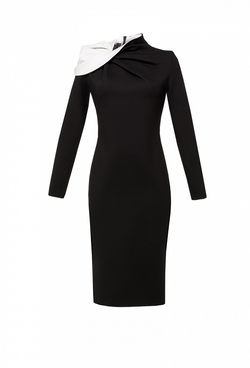 Трикотажное платье-футляр с воротником в виде розы 02-01-21 FW