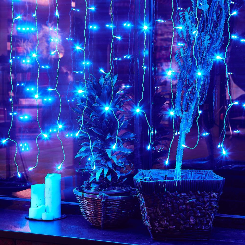 ULD-C3020-240-STK BLUE IP44 Занавес светодиодный со статическим свечением. 3х2м. Соединяемый. 240 светодиодов. Синий свет. Провод прозрачный. TM Uniel