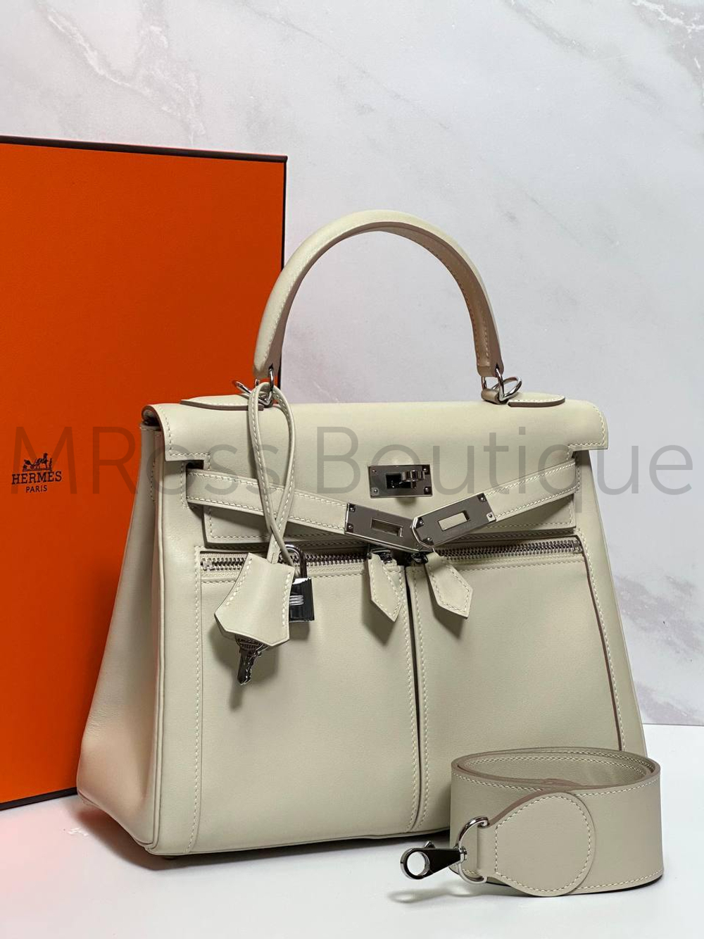 Сумка Hermes Kelly Lakis женская кожаная в светло-бежевом цвете