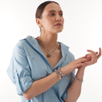 Браслет из агата Ботсвана и шарика с фианитами, silver