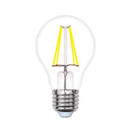 LED-A60-5W-3000K-E27-CL-SLF Лампа светодиодная. Форма A. прозрачная. Теплый белый свет 3000K. ТМ Volpe